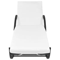 Lettino Prendisole con Cuscino e Tavolo in Polyrattan Nero