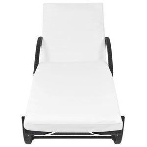 Lettino Prendisole con Cuscino e Tavolo in Polyrattan Nero