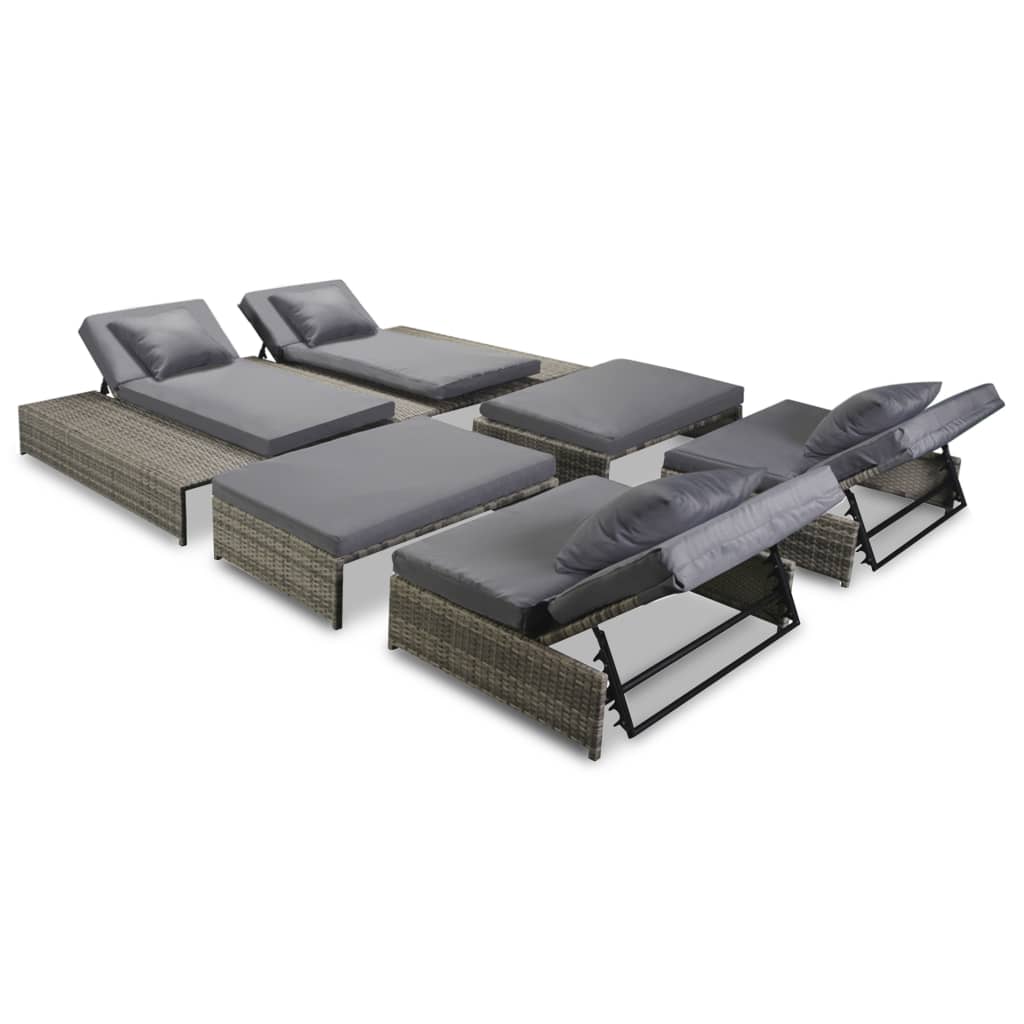 Set Divani da Giardino 5 pz con Cuscini in Polyrattan Grigio 42889