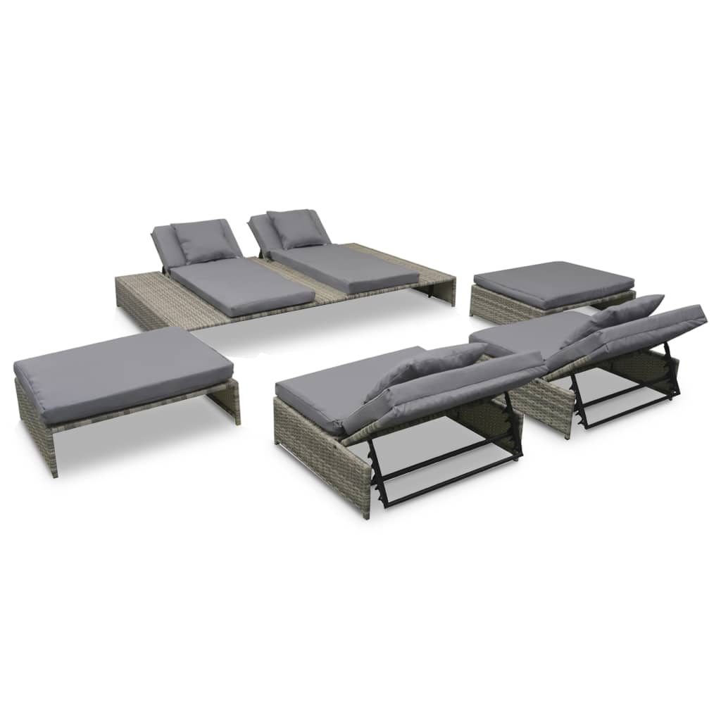 Set Divani da Giardino 5 pz con Cuscini in Polyrattan Grigio 42889
