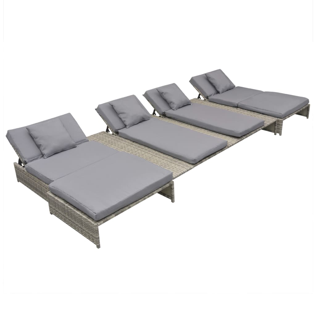Set Divani da Giardino 5 pz con Cuscini in Polyrattan Grigio 42889