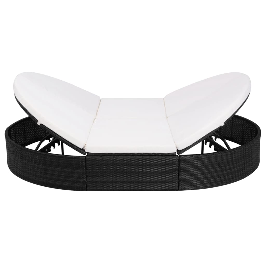Lettino Prendisole con Cuscino in Polyrattan Nero 42940