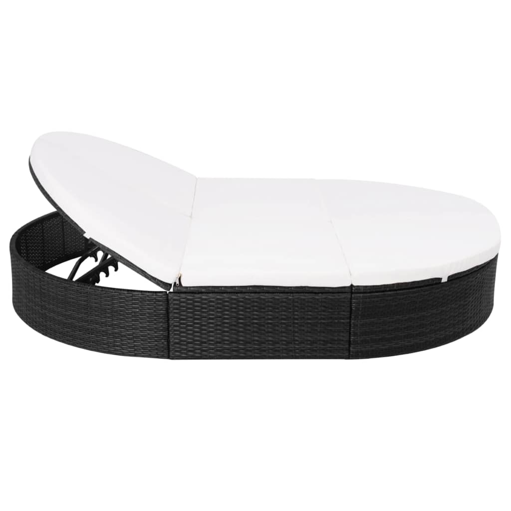 Lettino Prendisole da Giardino con Cuscino in Polyrattan Nero cod mxl 61957