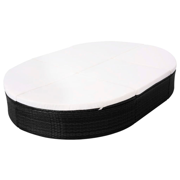 Lettino Prendisole da Giardino con Cuscino in Polyrattan Nero cod mxl 61957