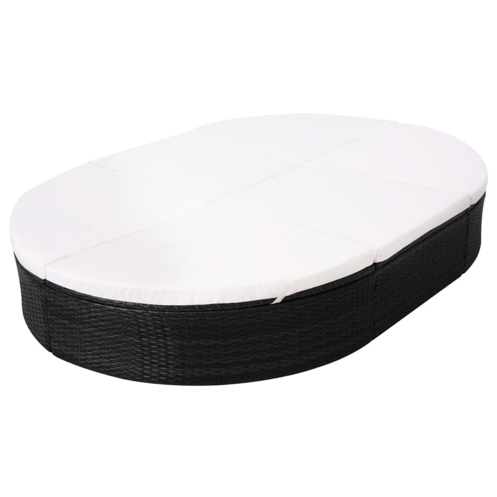 Lettino Prendisole con Cuscino in Polyrattan Nero 42940