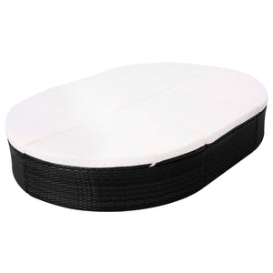 Lettino Prendisole con Cuscino in Polyrattan Nero 42940