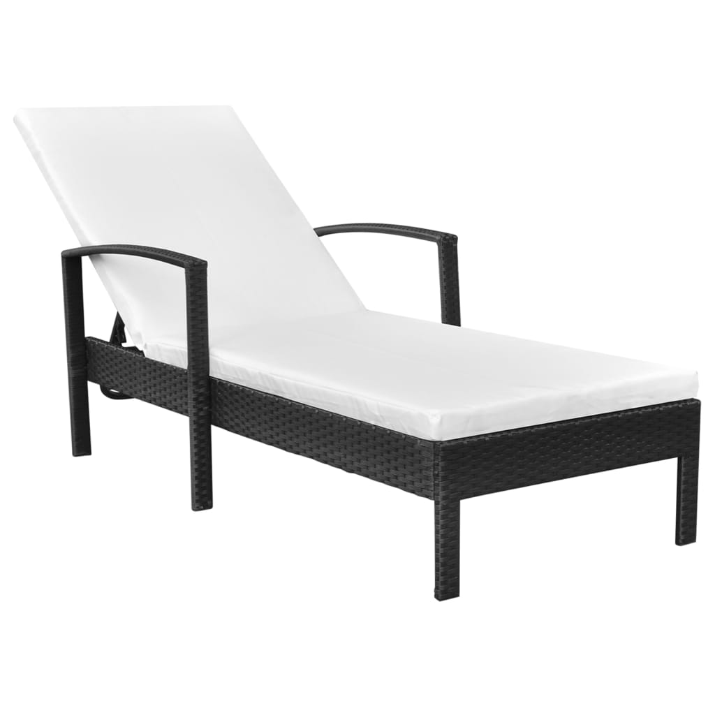 Lettino Prendisole con Cuscino in Polyrattan Nero cod mxl 27786
