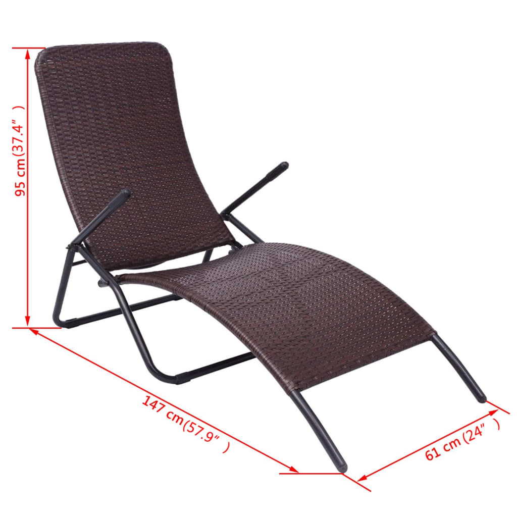 Sedia a sdraio lettino da giardino prendisole terrazza mobili da esterno 61 x 147 x 95 cm pieghevole rattan sintetico marrone 02_0012883