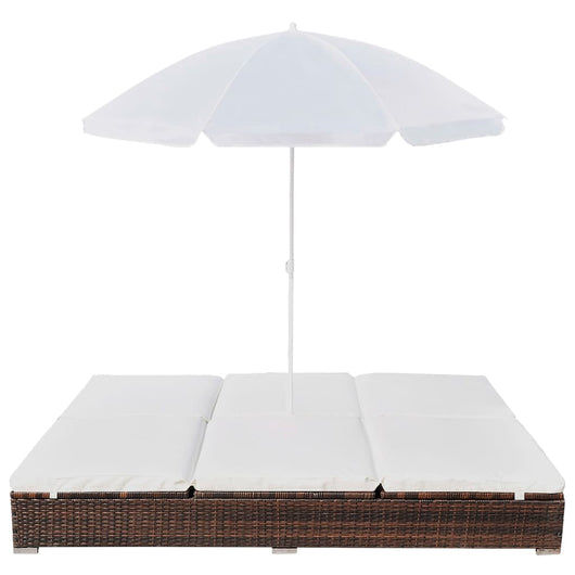 Lettino Prendisole con Ombrellone in Polyrattan Marrone 42949
