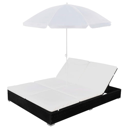Lettino Prendisole con Ombrellone in Polyrattan Nero 42950
