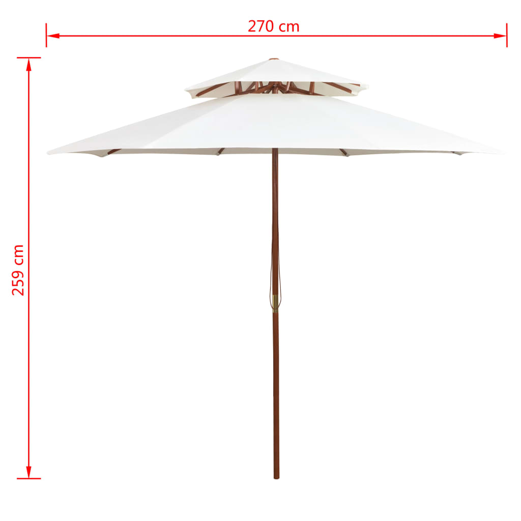 Ombrellone mobile da giardino terrazza 270 x 270 cm palo in legno bianco crema 02_0008413