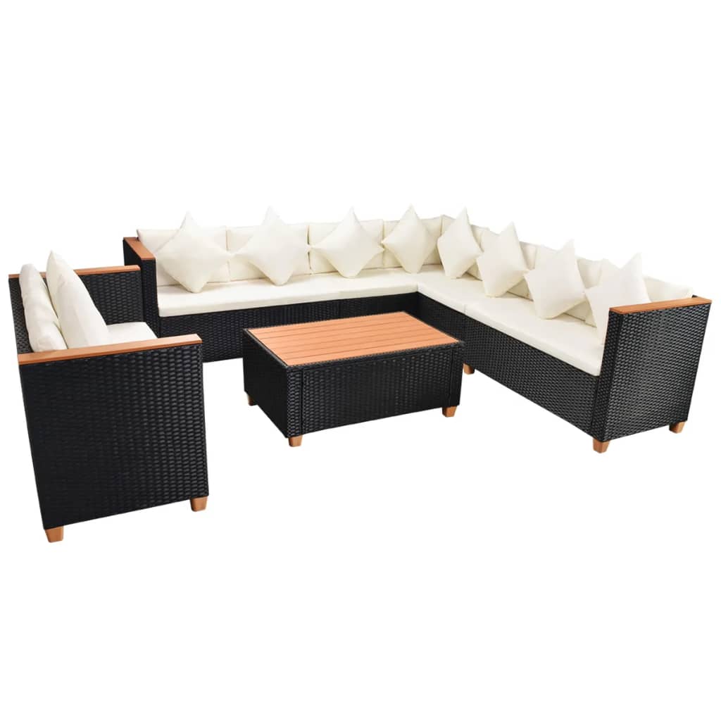 Set Divani da Giardino 6 pz con Cuscini in Polyrattan Nero 42996
