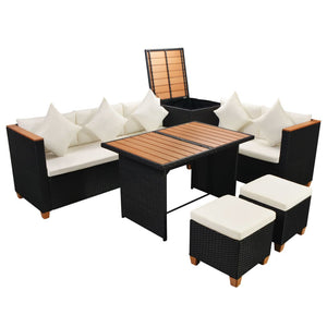 Set Divani da Giardino 7 pz con Cuscini in Polyrattan Nero 43008