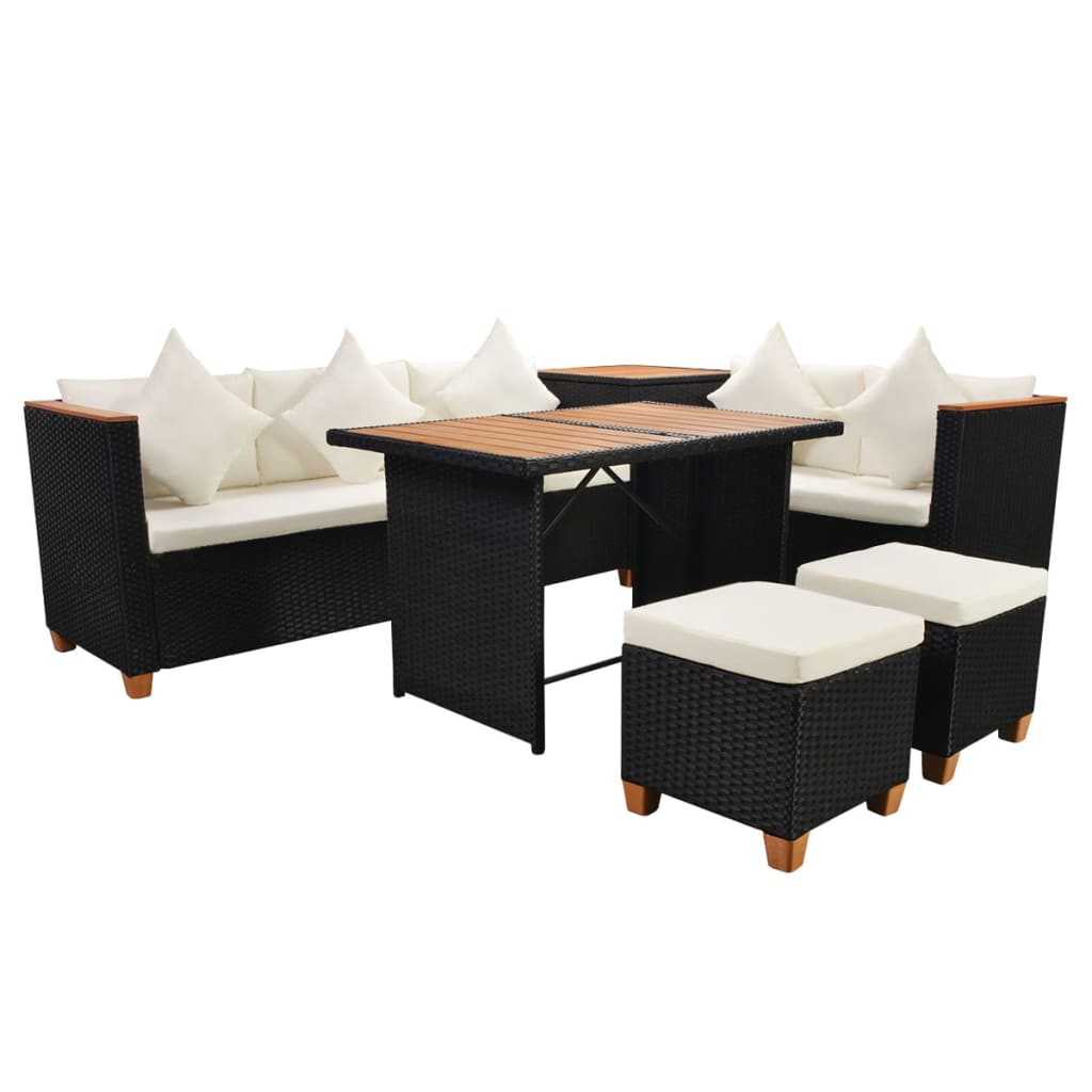 Set Divani da Giardino 7 pz con Cuscini in Polyrattan Nero 43008