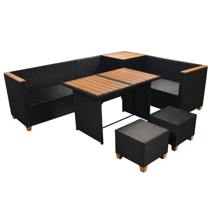 Set Divani da Giardino 7 pz con Cuscini in Polyrattan Nero 43008