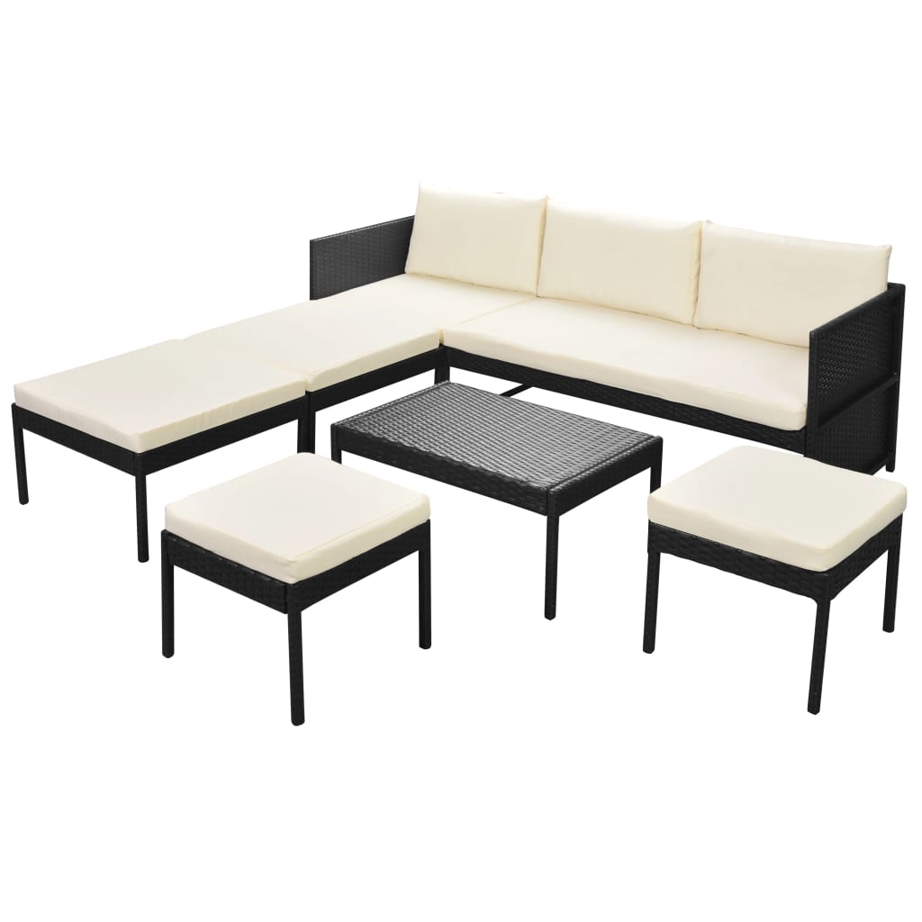 Set Divani da Giardino 6 pz con Cuscini in Polyrattan Nero 43010