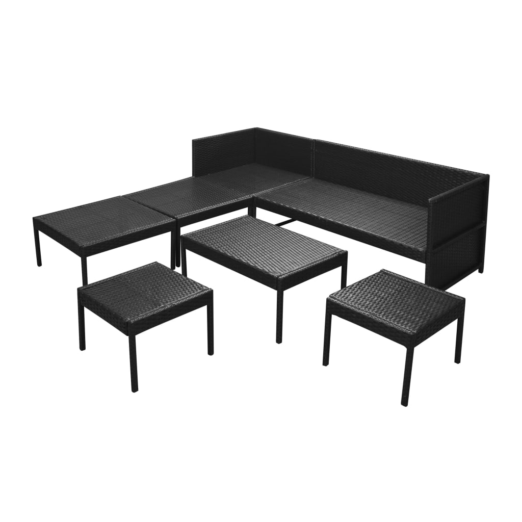 Set Divani da Giardino 6 pz con Cuscini in Polyrattan Nero 43010