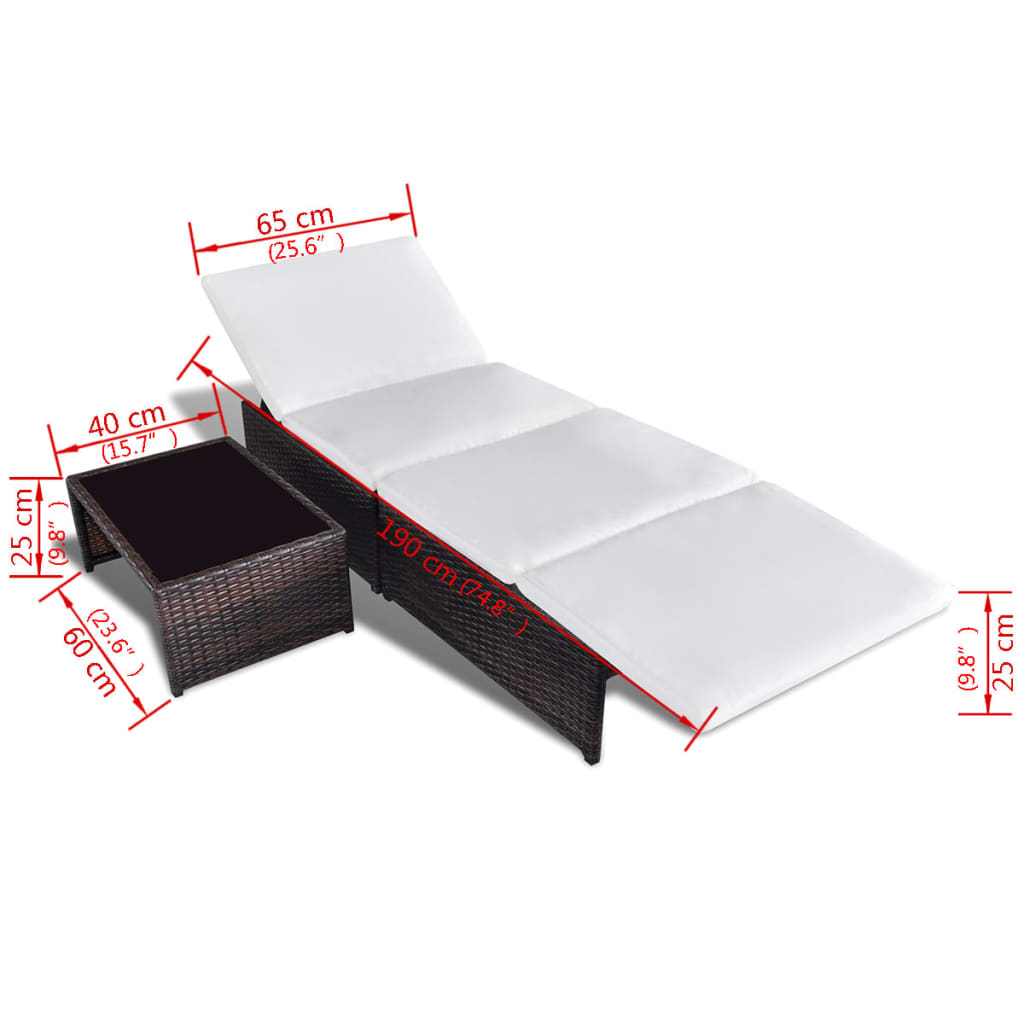 Lettini Prendisole 2 pz con Tavolo in Polyrattan Marrone