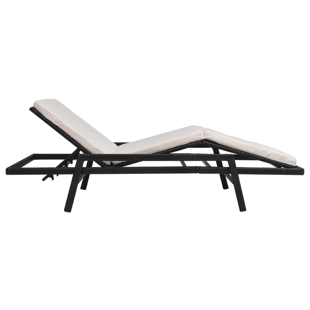 Lettino Prendisole con Cuscino in Polyrattan Nero 43108