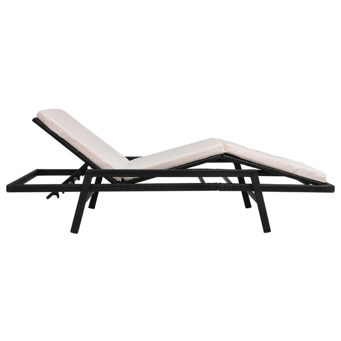 Lettino Prendisole con Cuscino in Polyrattan Nero 43108