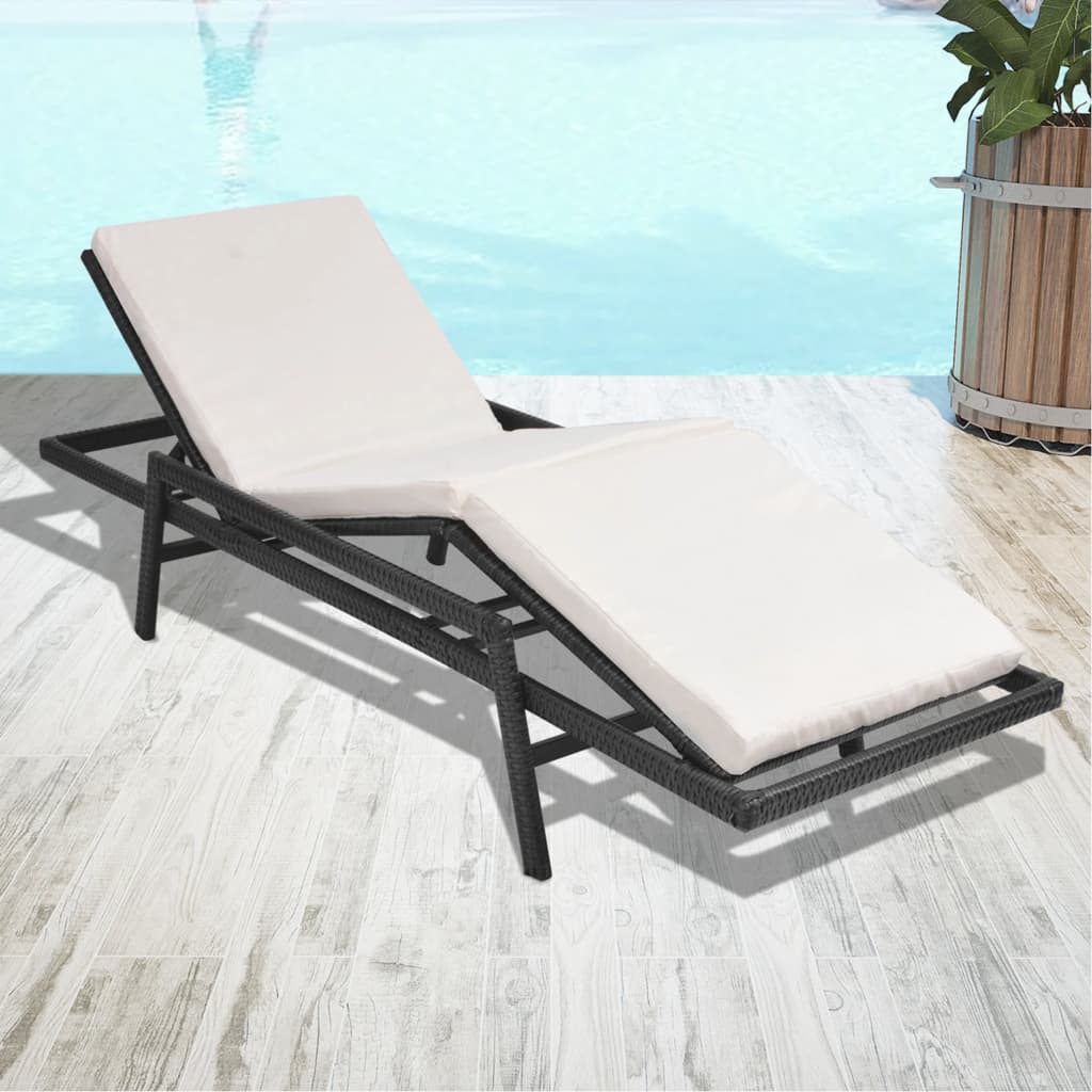 Lettino Prendisole con Cuscino in Polyrattan Nero cod mxl 27045