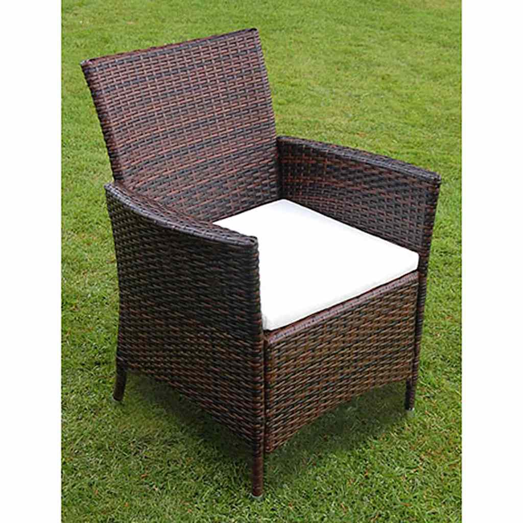 Set da Pranzo da Giardino 7 pz con Cuscini Polyrattan Marrone cod mxl 34921