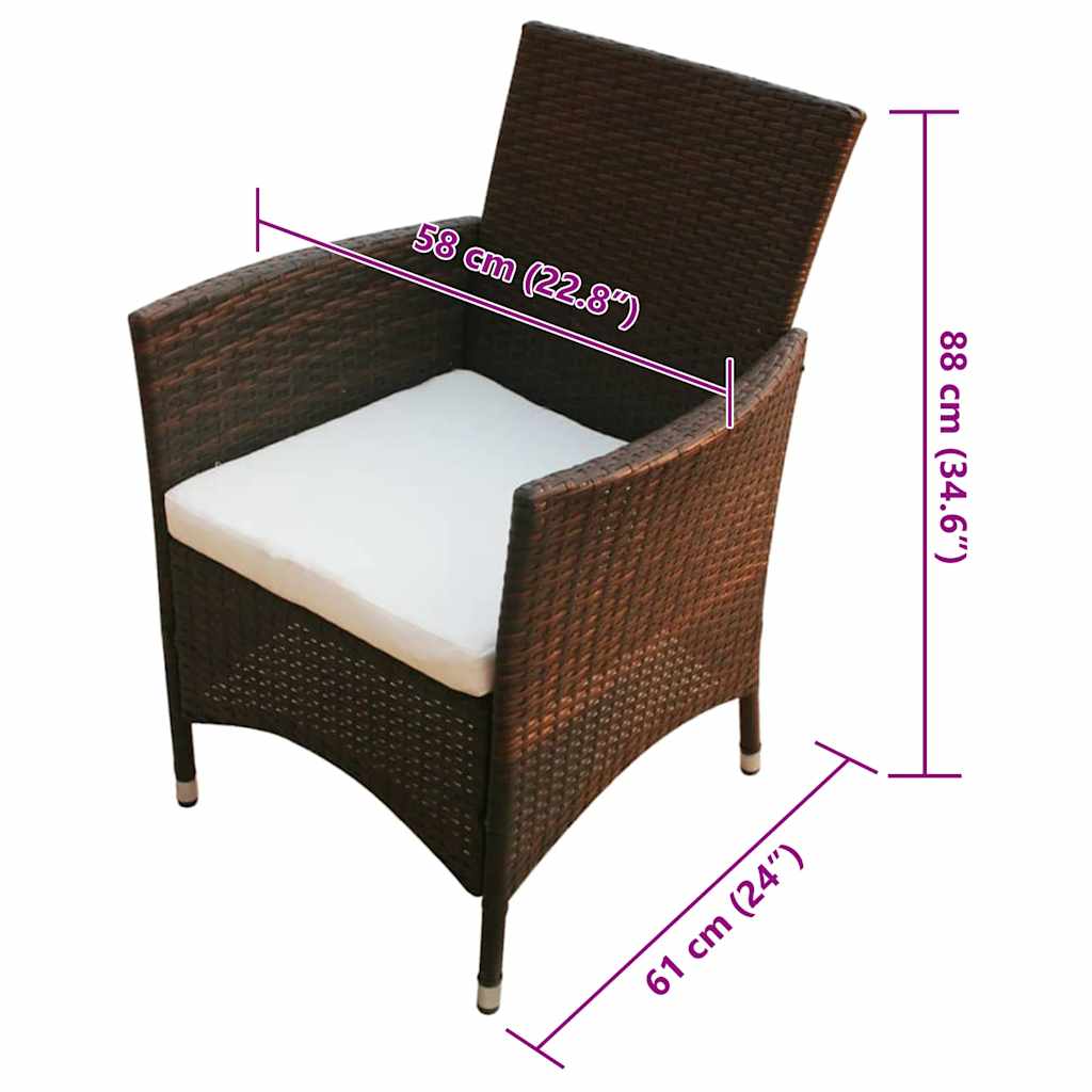 Set da Pranzo da Giardino 7 pz con Cuscini Polyrattan Marrone cod mxl 34921