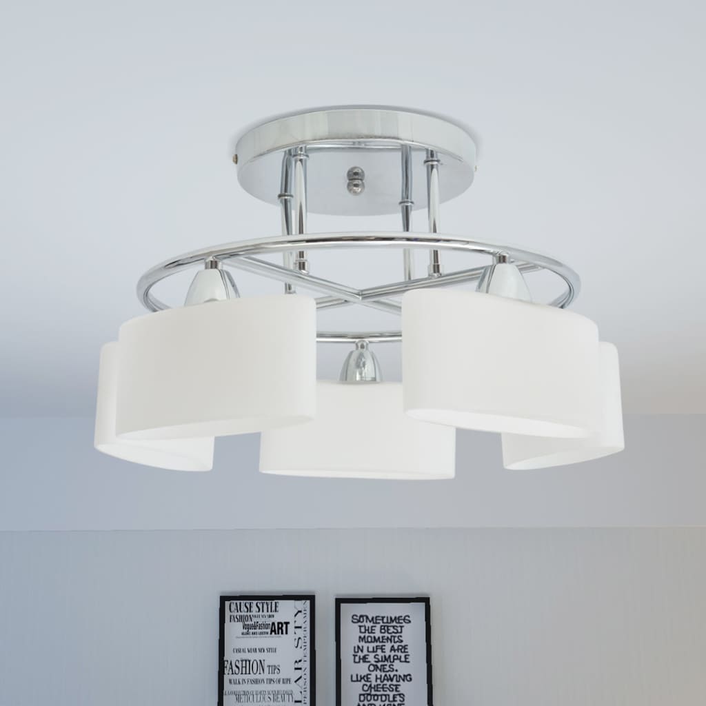 Lampada Soffitto Paralumi Elissoidi Vetro 5 Lampadine E14 200 W 50494