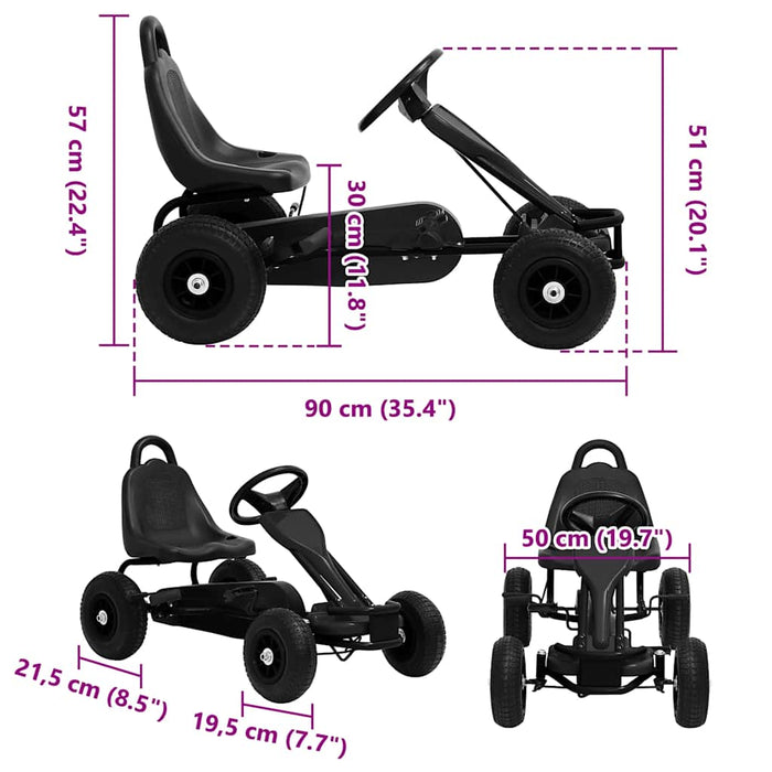 Go Kart a Pedali con Pneumatici Nero 80199