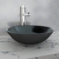 Lavandino in Vetro-Lavabo-Lavello Temperato 42 cm Nero
