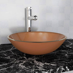 Lavandino in Vetro-Lavabo-Lavello Temperato 42 cm Marrone