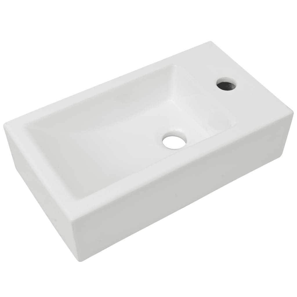 Lavandino-Lavello con Foro Rubinetto Rettangolare Ceramica 46x25,5x12cm