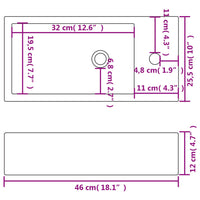 Lavandino-Lavello con Foro Rubinetto Rettangolare Ceramica 46x25,5x12cm