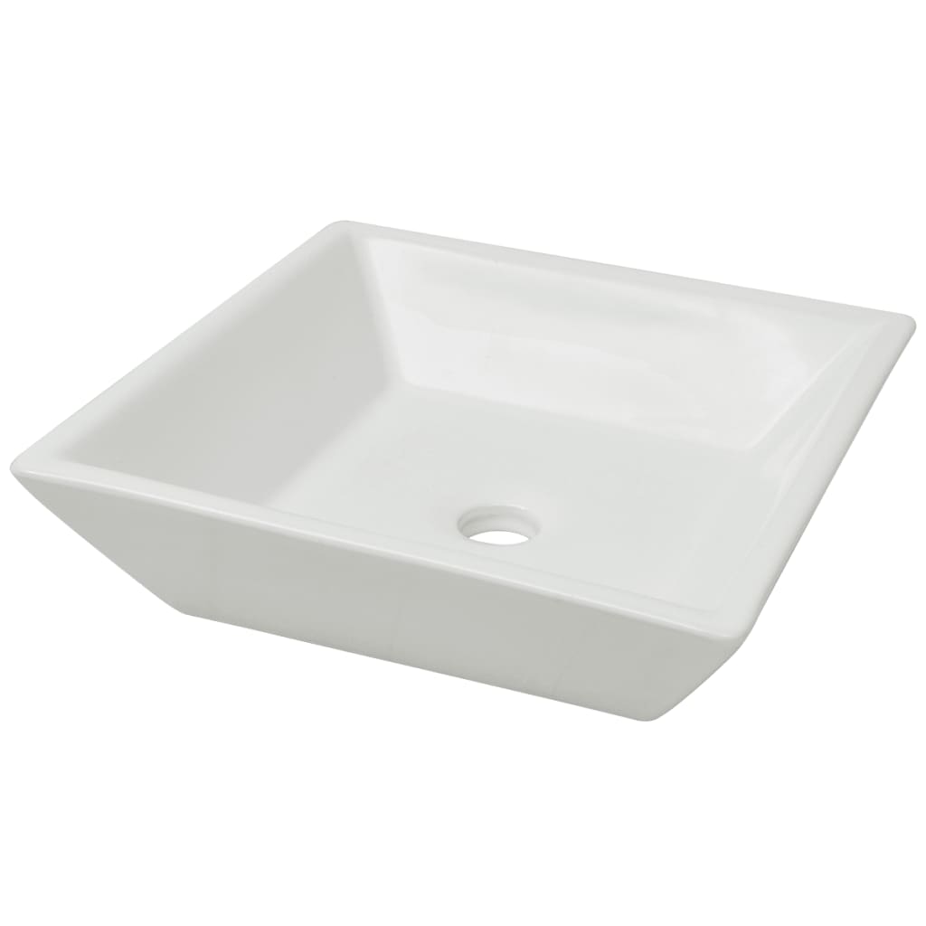 Lavabo quadrato in ceramica 41,5 cm lavabo da appoggio bagno bianco 02_0002531