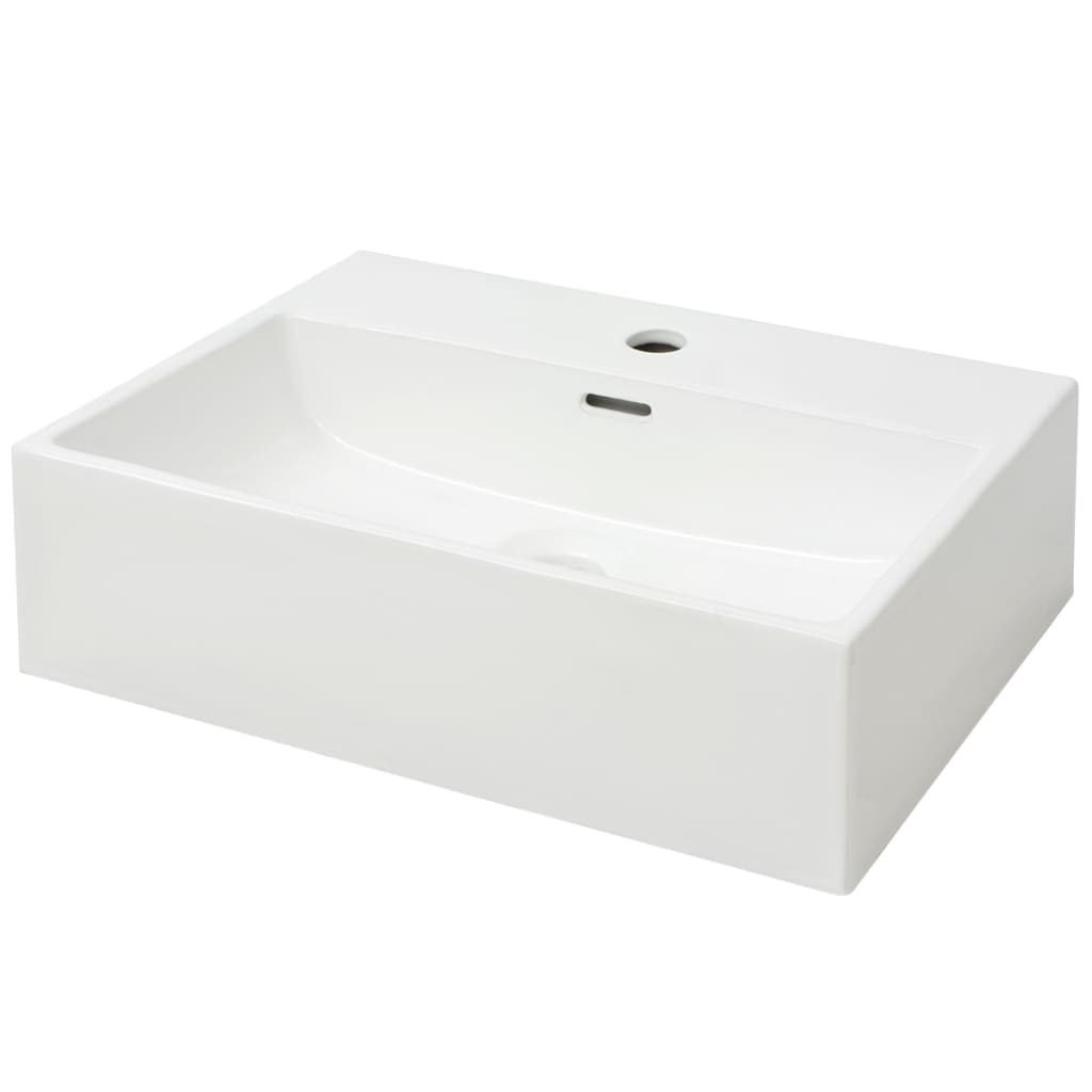 Lavandino con Foro Rubinetto in Ceramica-Lavabo-Lavello Bianca 51,5x38,5x15 cm