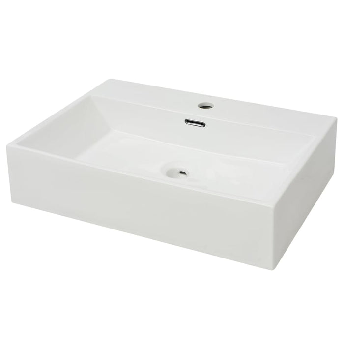 Lavandino con Foro Rubinetto Ceramica Bianca 60,5x42,5x14,5 cm 142347