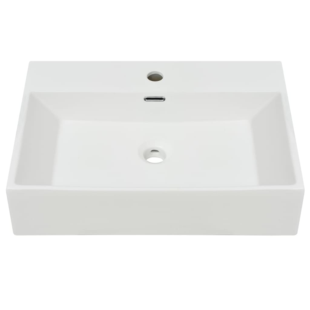 Lavandino con Foro Rubinetto Ceramica Bianca 60,5x42,5x14,5 cm cod mxl 52971