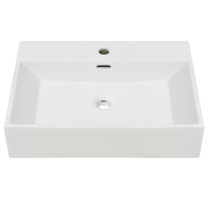 Lavandino-Lavello con Foro Rubinetto Ceramica Bianca 60,5x42,5x14,5 cm