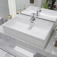 Lavandino con Foro Rubinetto Ceramica Bianca 60,5x42,5x14,5 cm 142347