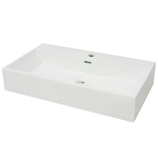 Lavandino con Foro Rubinetto in Ceramica Bianca 76x42,5x14,5 cm 142348
