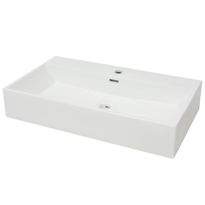 Lavandino con Foro Rubinetto in Ceramica Bianca 76x42,5x14,5 cm 142348