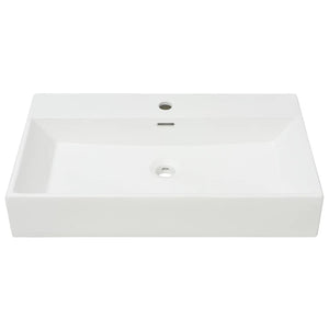 Lavandino con Foro Rubinetto in Ceramica-Lavabo-Lavello Bianca 76x42,5x14,5 cm