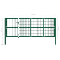 Cancello di Recinzione con Paletti 350x120 cm in Acciaio Verde cod mxl 74175