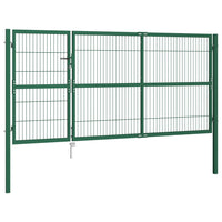 Cancello di Recinzione con Paletti 350x140 cm in Acciaio Verde 142571