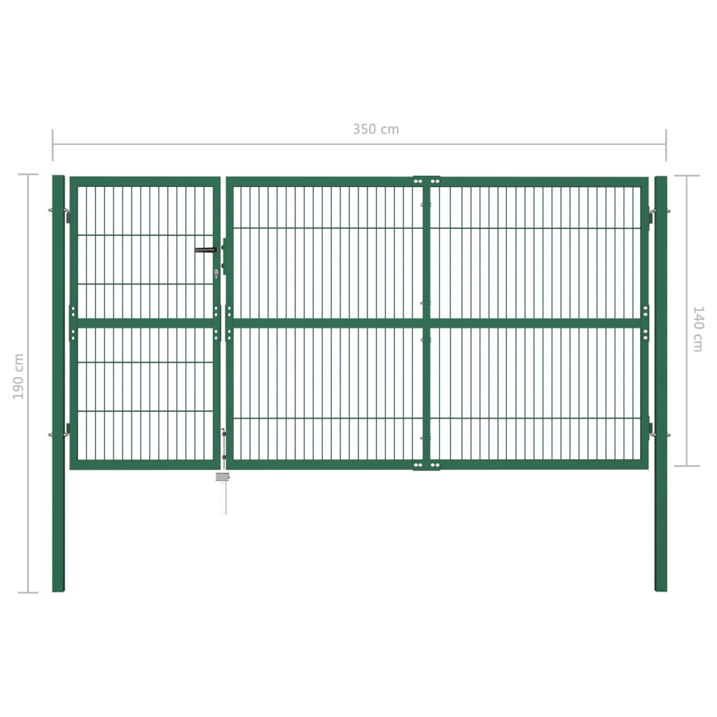 Cancello di Recinzione con Paletti 350x140 cm in Acciaio Verde 142571