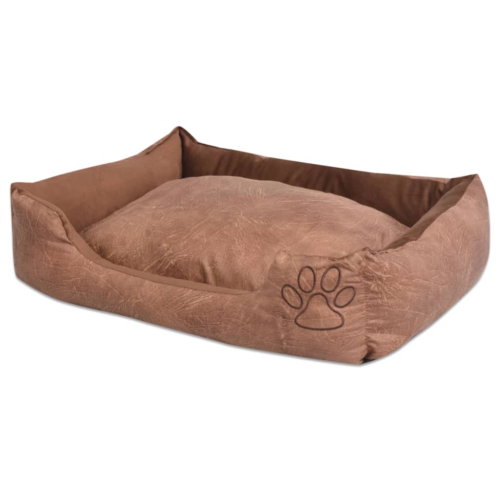 Cuccia per Cani con Cuscino Imbottito Pelle Sintetica Taglia M Beige cod mxl 44402