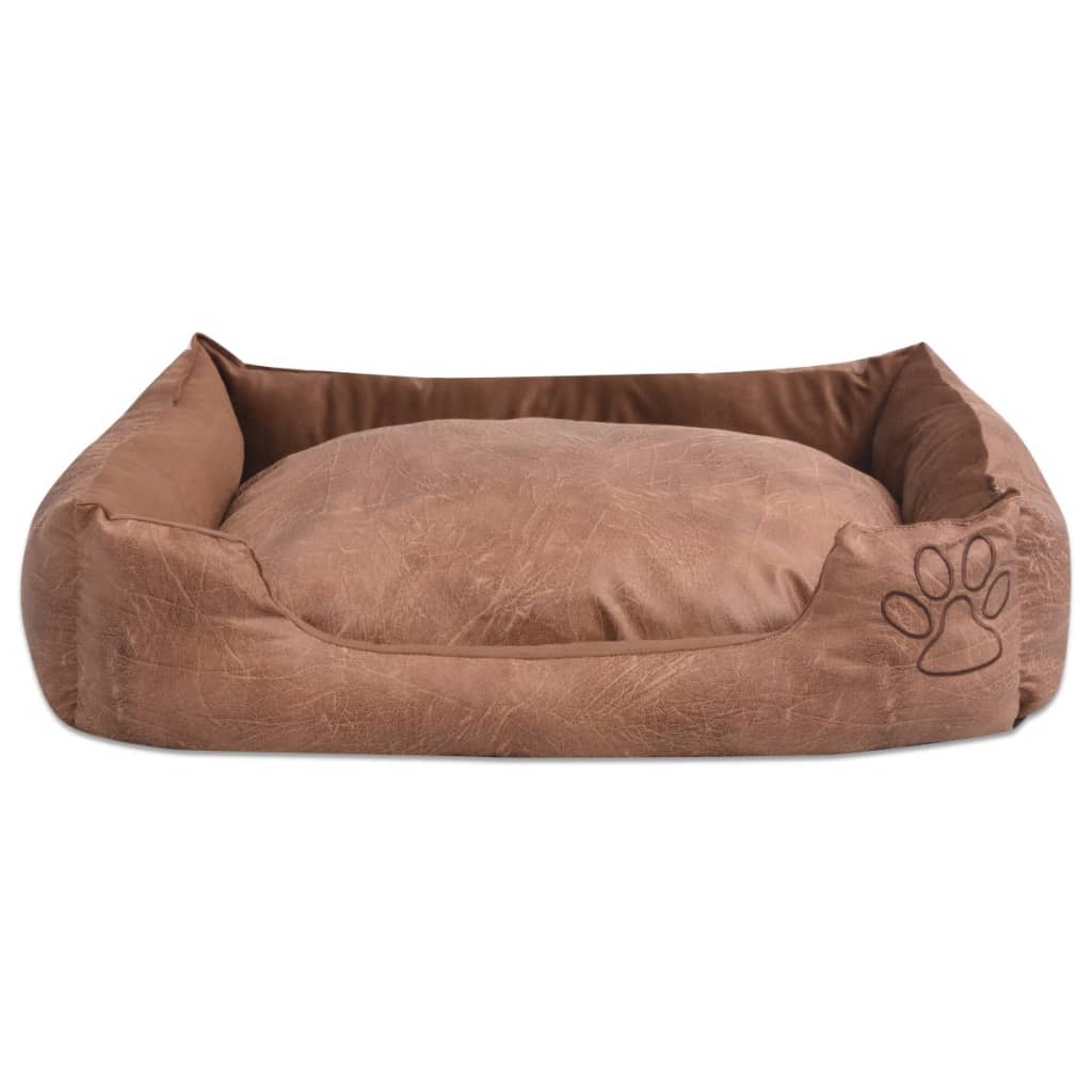 Cuccia per cani con cuscino in similpelle PU 65 cm beige 02_0001556