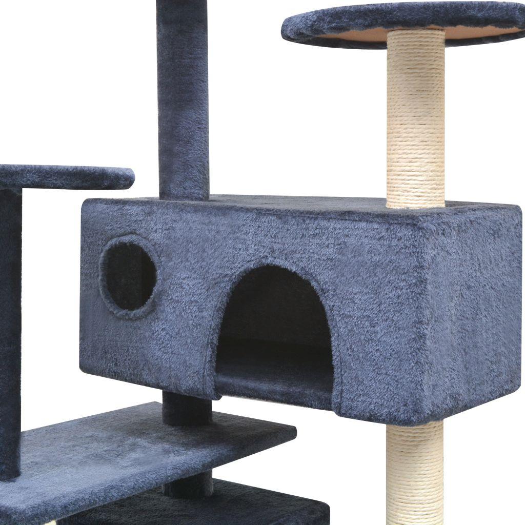 Tiragraffi per gatti nicchia peluche in sisal 125 cm blu scuro 3702227