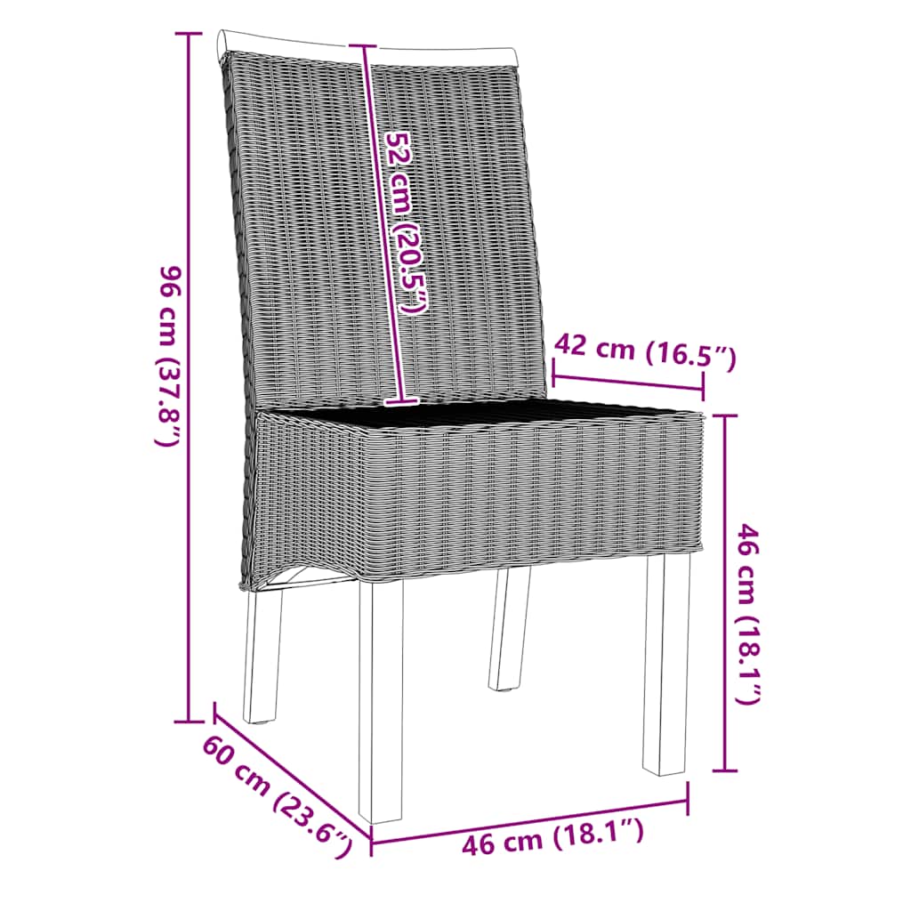 Sedie da Pranzo 4 pz Marroni in Rattan Naturale 243235
