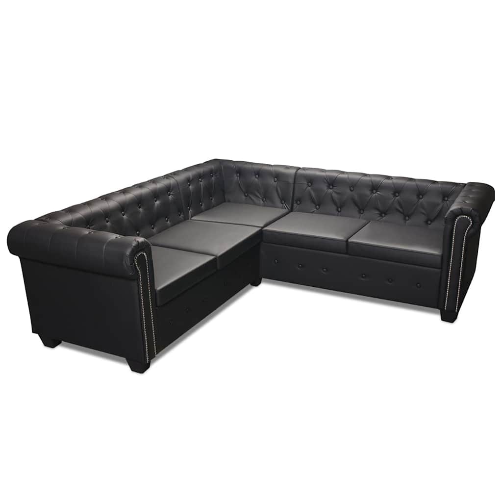 Divano Angolare Chesterfield a 5 Posti Pelle Artificiale Nera 243614